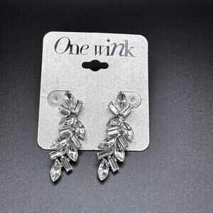 NWT One Wink Silver Tone Rhinestone Earrings